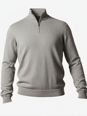 EMI MAGLIA | Men's Wool Cashmere Blend Gray Quarter-Zip Mock Neck Sweater |‎ XXL